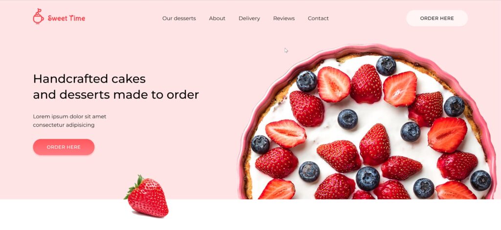 fictional bakery shop landing page